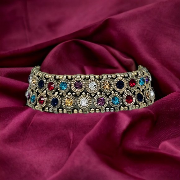 Jeweled Bracelet Vintage Rhinestone Patchwork Seed Bead Stretch Jewelry Boho - Picture 9 of 9